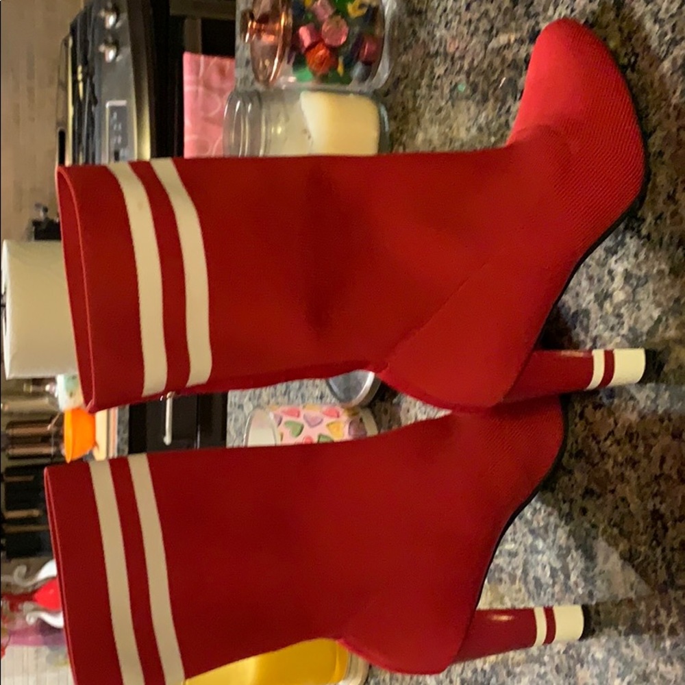 Red boots, around 4 inches
